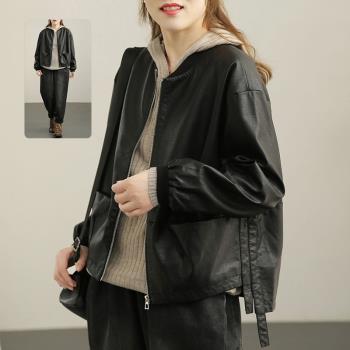 中年媽媽黑色皮衣女外套2024春秋新款洋氣時尚百搭機車長袖棒球服