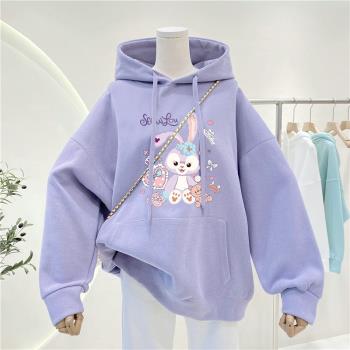 加絨加厚連帽衛衣女大碼秋冬美式復古潮牌oversize小眾設計感外套