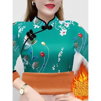 加絨加厚旗袍領長袖中國風媽媽裝