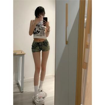 美式辣妹復古性感低腰牛仔褲女夏季修身顯瘦包臀高街闊腿超短熱褲