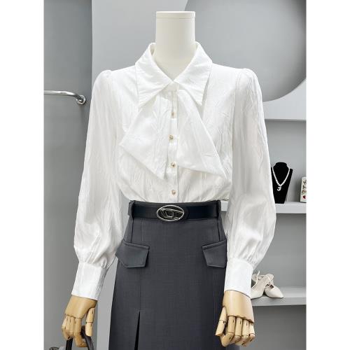 蝴蝶結飄帶襯衫女夏季穿搭別致漂亮小衫設計感小眾高級感氣質上衣