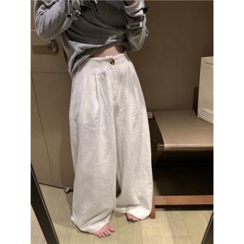 慵懶高腰亞麻夏季寬松拖地闊腿褲