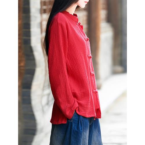 亞麻垂感襯衫女春秋韓版通勤復古高級感棉麻上衣寬松內搭長袖襯衣