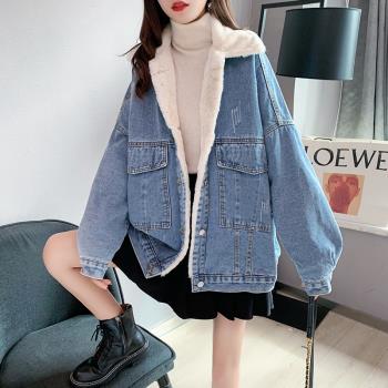 牛仔外套學生加厚羊羔絨ins棉服