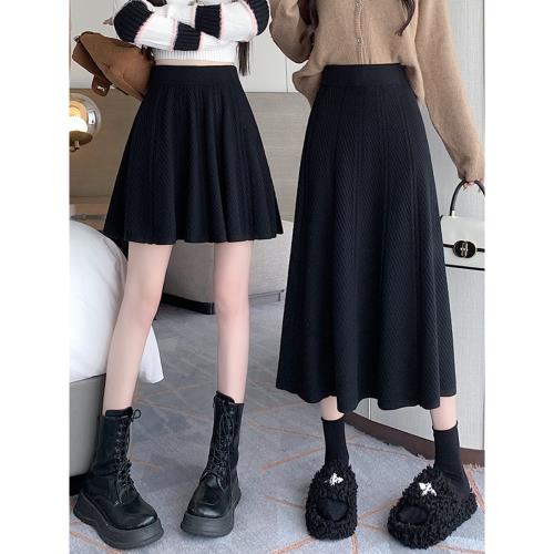 針織裙半身裙春季女2025新款傘裙高腰顯瘦A字裙中長款裙子短裙夏