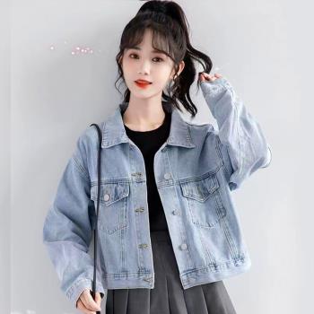 短款牛仔外套2023新款女小個子韓版寬松復古港風chic外套春秋款