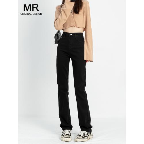 黑色直筒牛仔褲女高腰2025年早秋新款窄版顯瘦闊腿褲小個子煙管褲