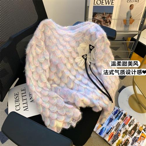 溫柔風超好看漸變針織衫女秋季法式小眾立體鉤花毛衣別致漂亮上衣