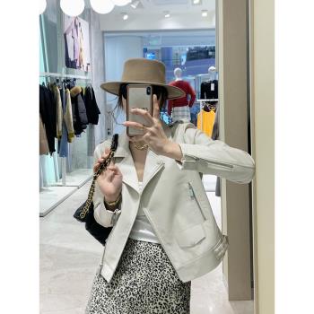 時尚小皮衣外套短款2022年春秋新女式PU皮修身帥氣機車翻領夾克潮