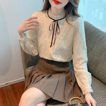 加厚襯衫女士秋冬季長袖法式蕾絲
