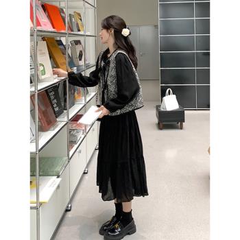 新中式國風馬甲連衣裙套裝2024新款秋季女裝高階感穿搭長裙兩件套