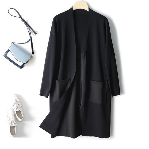 專柜款街頭風奢華長款無扣風衣外套口袋設計長袖女裝開衫春秋季新