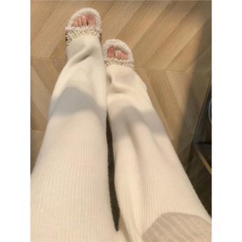 女秋冬加厚米色ins燈芯絨褲子