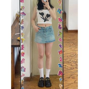 復古牛仔半身短裙女2024年夏季新款小個子高腰a字防走光包臀裙褲