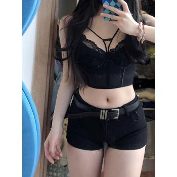 美式辣妹性感牛仔超短褲女2024年夏季休閑低腰修身彈力顯瘦熱褲子