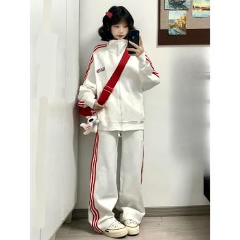 美式學院風寬松顯瘦條紋運動服