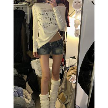 美式辣妹柳丁低腰牛仔超短褲夏季新款復古藍修身顯瘦ins闊腿褲子