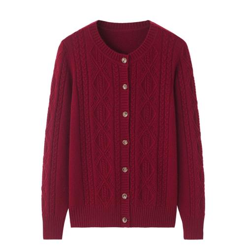 中老年女裝媽媽羊絨開衫寬松加厚大碼針織對襟單排扣秋冬保暖毛衣