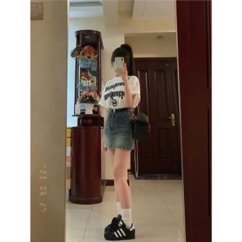 復古高腰牛仔短裙褲女夏季2024新款大碼設計感a字包臀半身裙ins潮