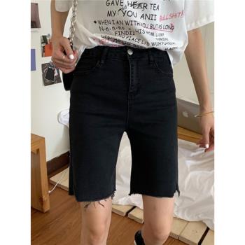 直筒褲五分褲牛仔褲女夏季2024年新款韓版大碼胖mm修身顯瘦短褲子