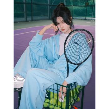 學院風休閑運動套裝女2024秋季新款洋氣少年感慵懶連帽衛衣兩件套