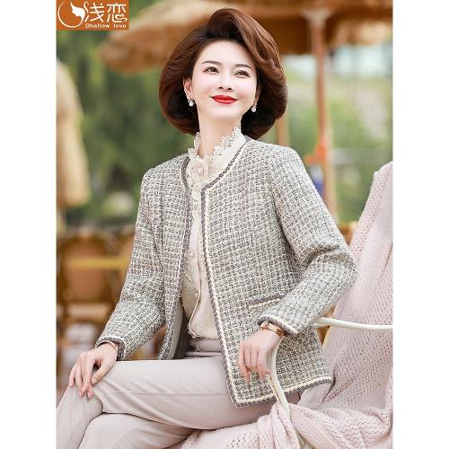 新款媽媽秋裝洋氣小香風短外套中年女裝高貴上衣中老年春秋薄西裝