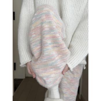 加絨彩虹秋冬季高腰休閑糯米褲