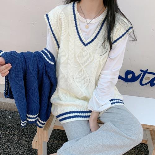 2025秋季新款韓版寬松大碼胖mm針織衫上衣女百搭V領馬甲毛衣背心