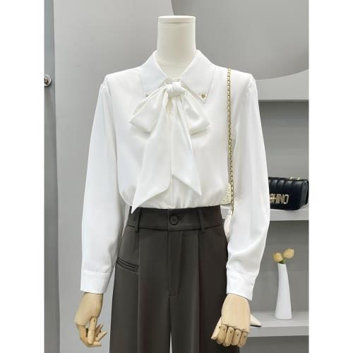 襯衫氣質小眾緞面長袖上衣蝴蝶結