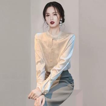 義大利專櫃外貿撤回剪標秋季女裝小香風新中式國風盤扣襯衫上衣