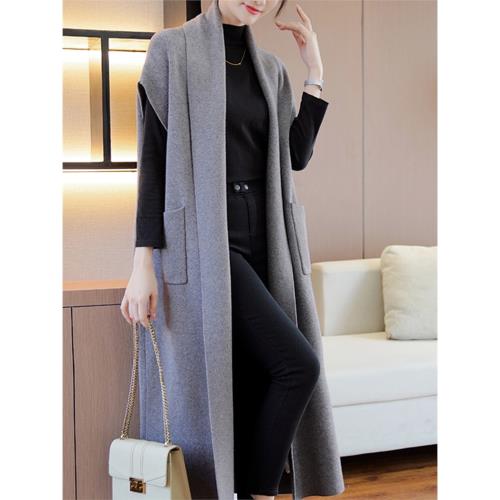 秋冬季針織馬甲女開衫外套中長款厚寬松大碼無袖坎肩背心毛衣外搭