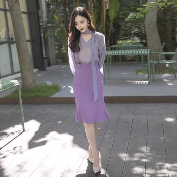 韓系夏季高階感包臀裙兩件套裝氣質名媛高階30歲時尚鹽系小洋裝秋