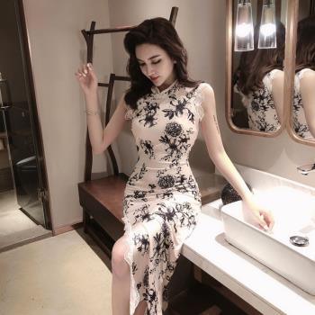年輕款改良旗袍女秋新款日常中國風氣質性感包臀開叉中長款連衣裙
