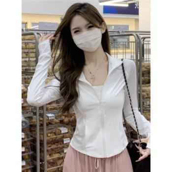 修身小個子時尚立領登山防曬服春秋開衫拉鏈純色運動長袖薄款外套
