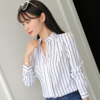 女裝韓版修身長袖上衣條紋襯衫