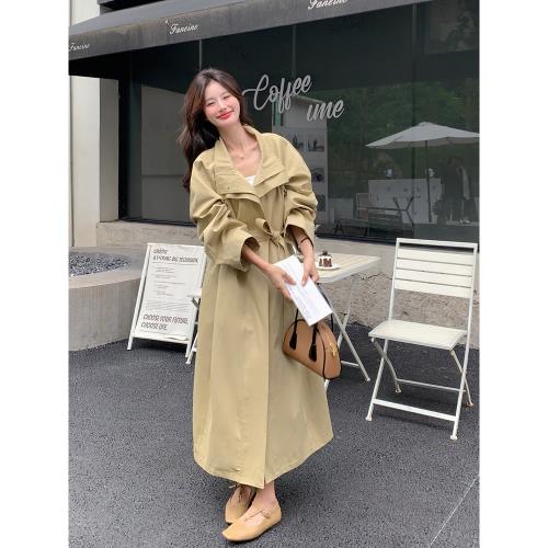 chic卡其色長款春秋休閑英倫風衣