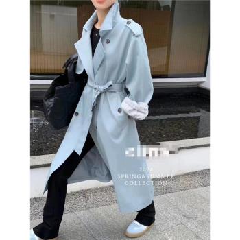 歐洲站淺色系長款風衣女2024秋季斗篷設計款雙排扣韓版插肩袖外套