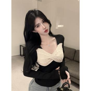 純欲性感上衣高階感內搭毛衣女秋冬設計感小眾法式鎖骨針織衫ins