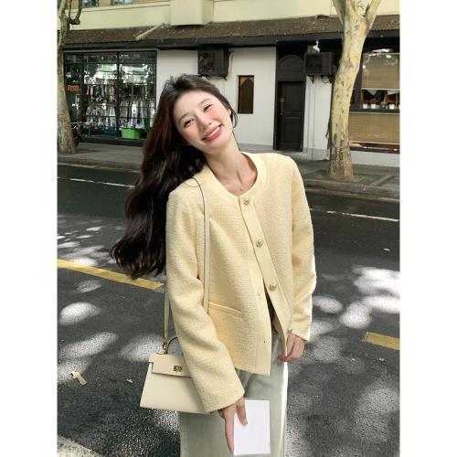 黃色溫柔甜美減齡顯瘦小香風上衣女春秋新款小個子網紅爆款短外套