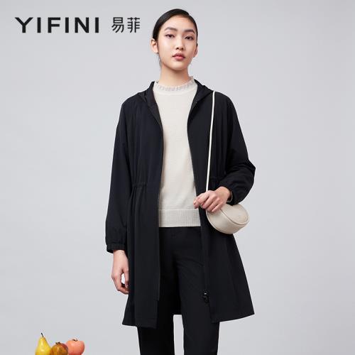 易菲專柜同款2025年秋季新款通勤寬松連帽中長款風衣外套女長袖