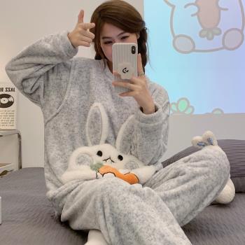 法蘭絨月子服睡衣女秋冬季韓版卡通寬松懷孕期產後孕婦居家服套裝