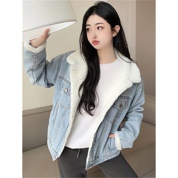 復古秋冬季加絨加厚修身牛仔襯衫