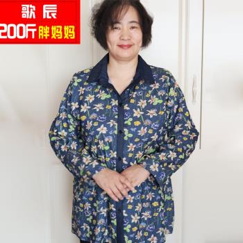特大碼女裝中年胖媽媽加肥加大碼春裝寬松長袖春秋薄牛仔襯衫女mm