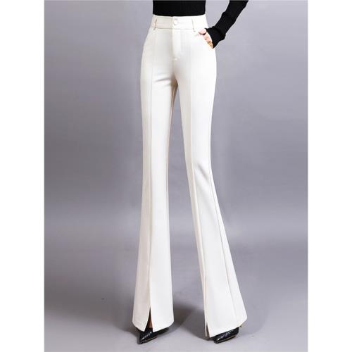 米白色褲子女2025新款春秋喇叭褲女高腰顯瘦垂感西裝褲開叉微喇褲