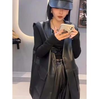 皮衣馬甲外套女春秋季歐貨洋氣不規則設計感小眾無袖坎肩馬夾背心