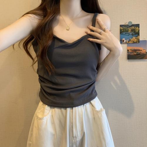 法式小吊帶背心女秋季大碼微胖mm百搭顯瘦遮肚內搭打底短款上衣秋