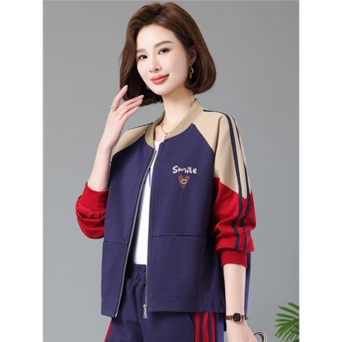 洋氣輕薄短外套女春秋大碼寬松二四八棒球服中年媽媽夾克流行上衣