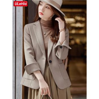 咖色格西裝外套女秋冬2025新款高階感休閑小個子短款西服套裝上衣