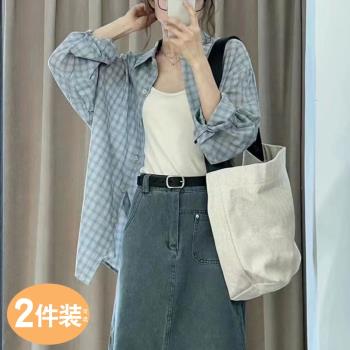 2024年新款夏季格子襯衫外套夏季女裝防曬慵懶風襯衣薄款長袖上衣