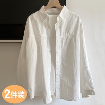 夏天法式純棉大碼長袖防曬襯衫